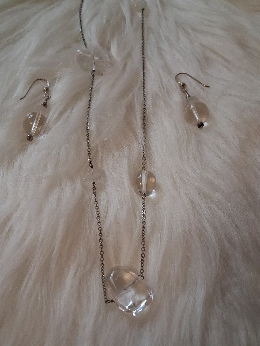 NWT J. Jill Silver-tone Necklace Clear Semi Precious And Earring 925